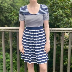 Anthropology blue & white cute stretch dress